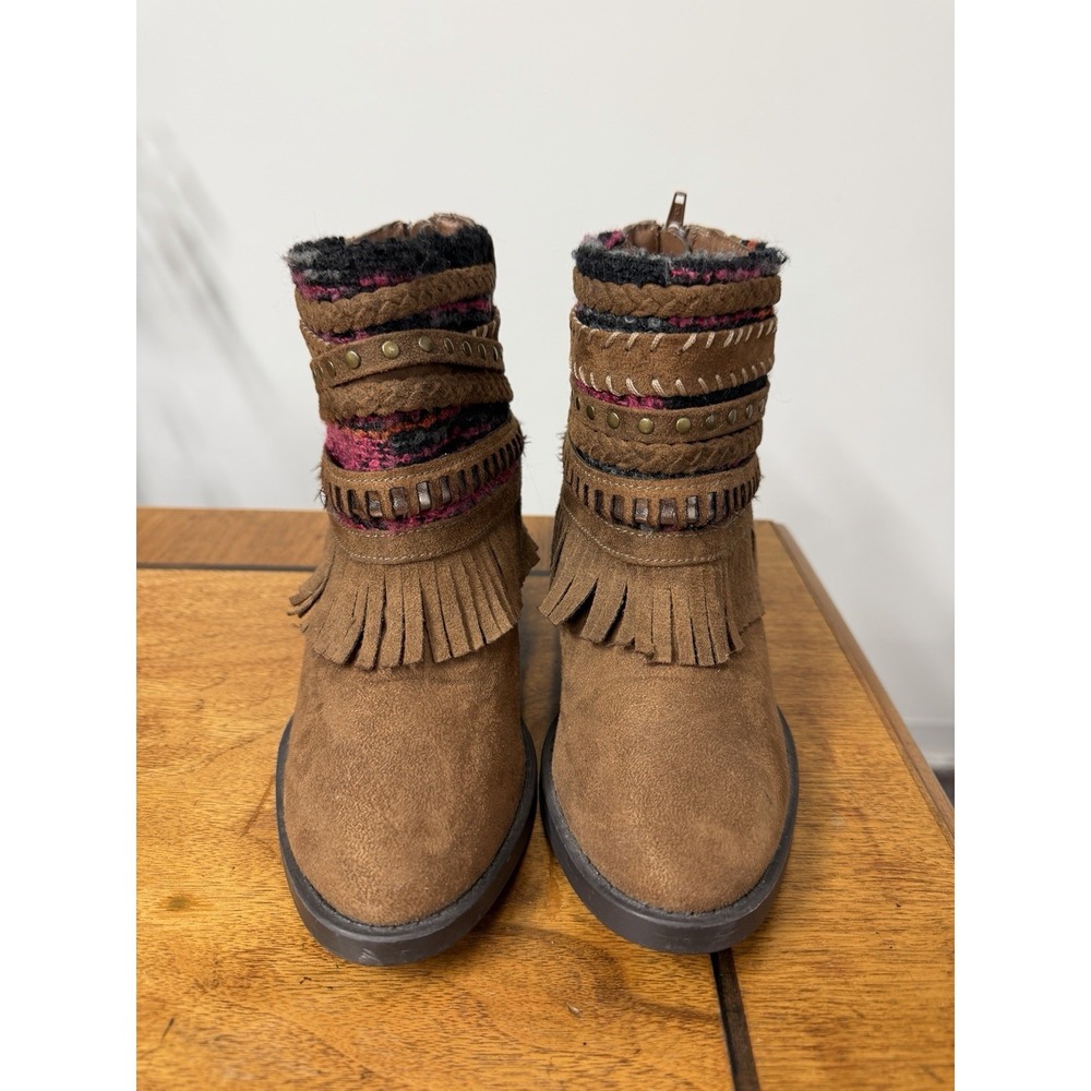Vtg Mudd 7 Western Fringe Boots Brown Faux Suede Southwestern Ankle Booties